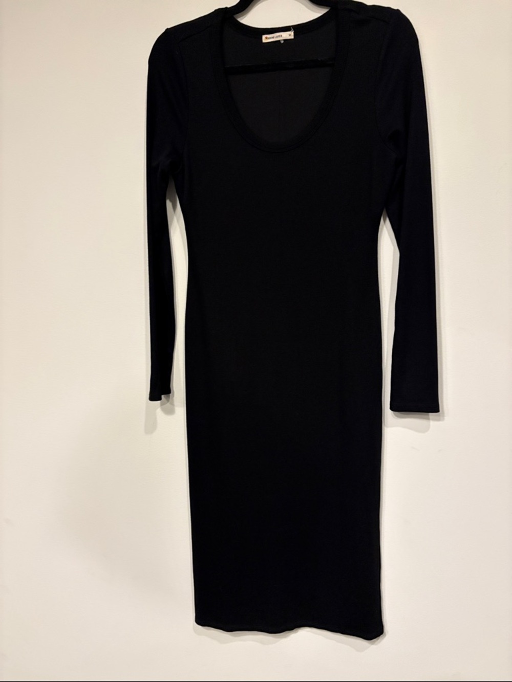 Marine Layer ribbed scoop neck Black Long-Sleeve Midi Dress medium